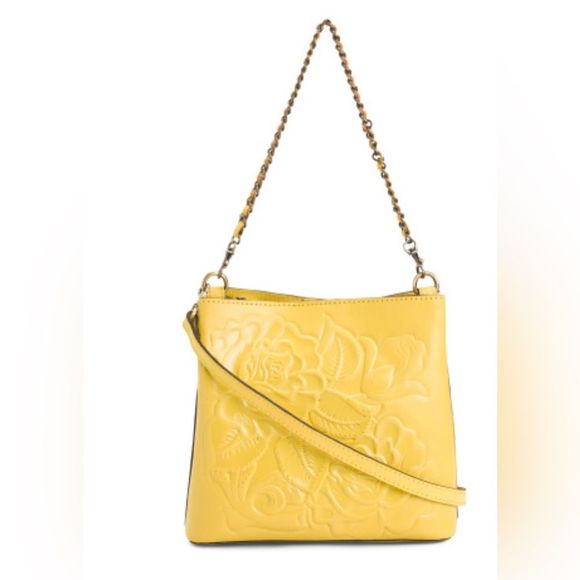 Patricia Nash Handbags - Patricia Nash Yellow Leather Ledra Bucket Purse Bag with Crossbody Strap